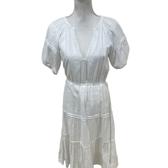 Betsey Johnson White Tiered V-Neck Midi Dress with Puff Sleeves size small - Picture 2 of 11